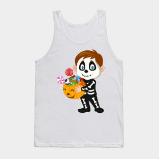 Kid Skeeiton Costume Holding Pumpkin Tank Top
